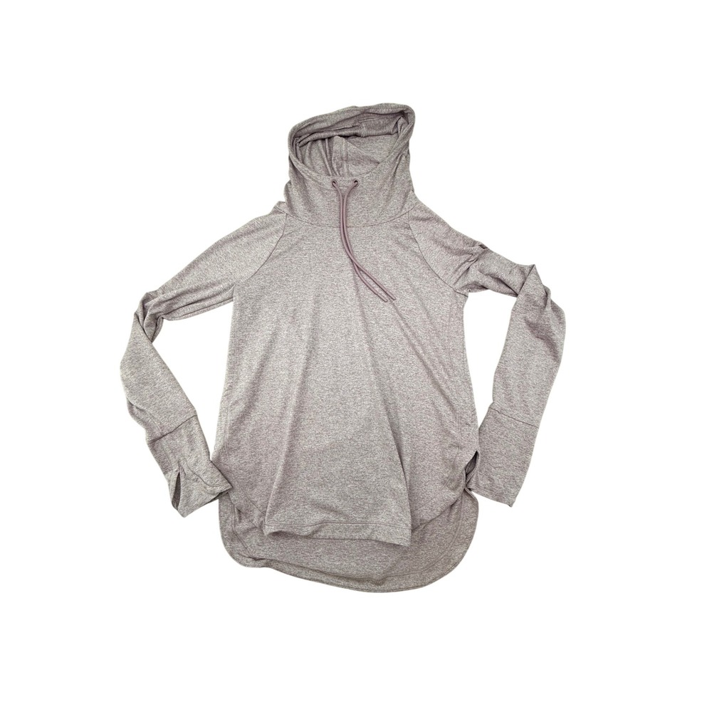 Athleta Womens XS Cowl Neck Hoodie Heathered Mauve Thumbhole Pullover Activewear